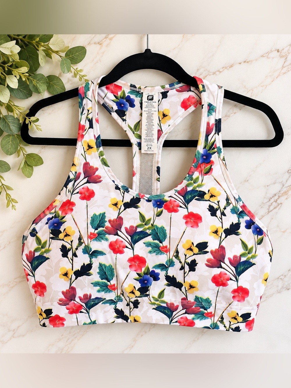 Fabletics Floral Racerback Sports Bra Crop Top Plus Size 2X Removable Pads Gym